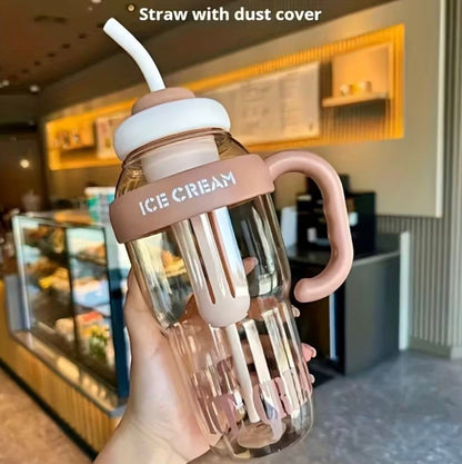 Large Capacity Plastic Water Cup with Handle And Straw, Portable Sports Water Bottle, Tea Cup, Suitable for Cars, Students, And Outdoor Use in 10 Different Scenarios for Holidays